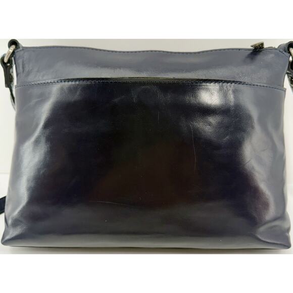 PATRICIA NASH Kirby leather front pocket vintage large crossbody NAVY EUC - Picture 2 of 14